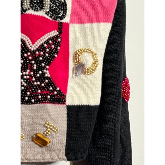 Michael Simon 90s VTG Beaded Novelty Celebration Colorblock Opera NYE Sweater L - Picture 7 of 10